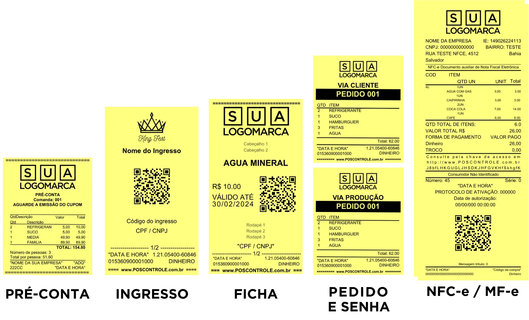 Tipos de impressão disponíveis no PDV Mobi