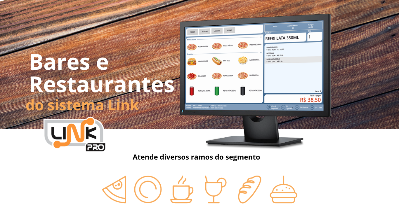 Sistema PDV Link Pro para Bares e Restaurantes - Atende diversos ramos do segmento alimentício