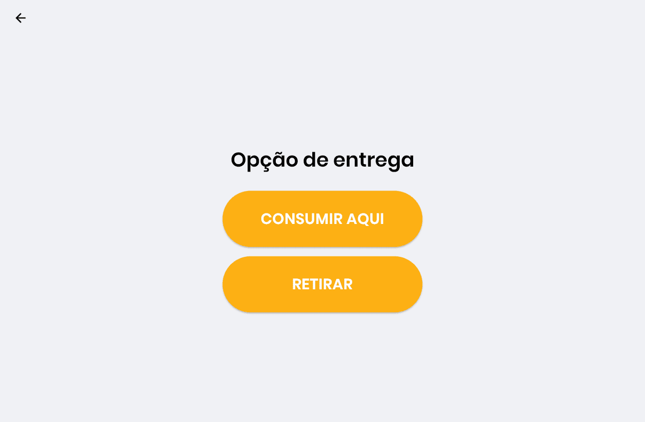 Escolha entre consumir no local ou retirar o pedido