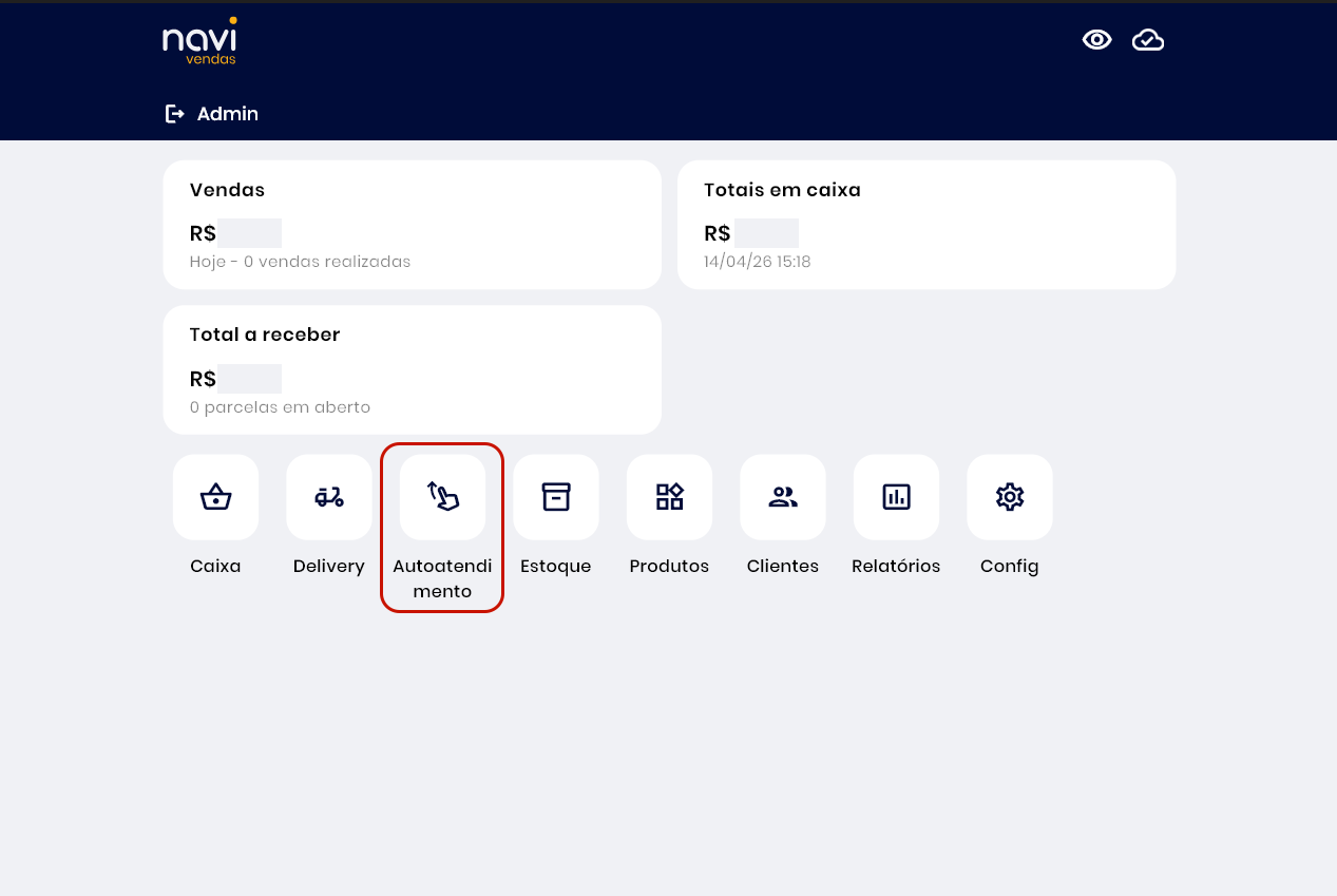 Dashboard do Navi / PDV+ com o módulo Autoatendimento em destaque