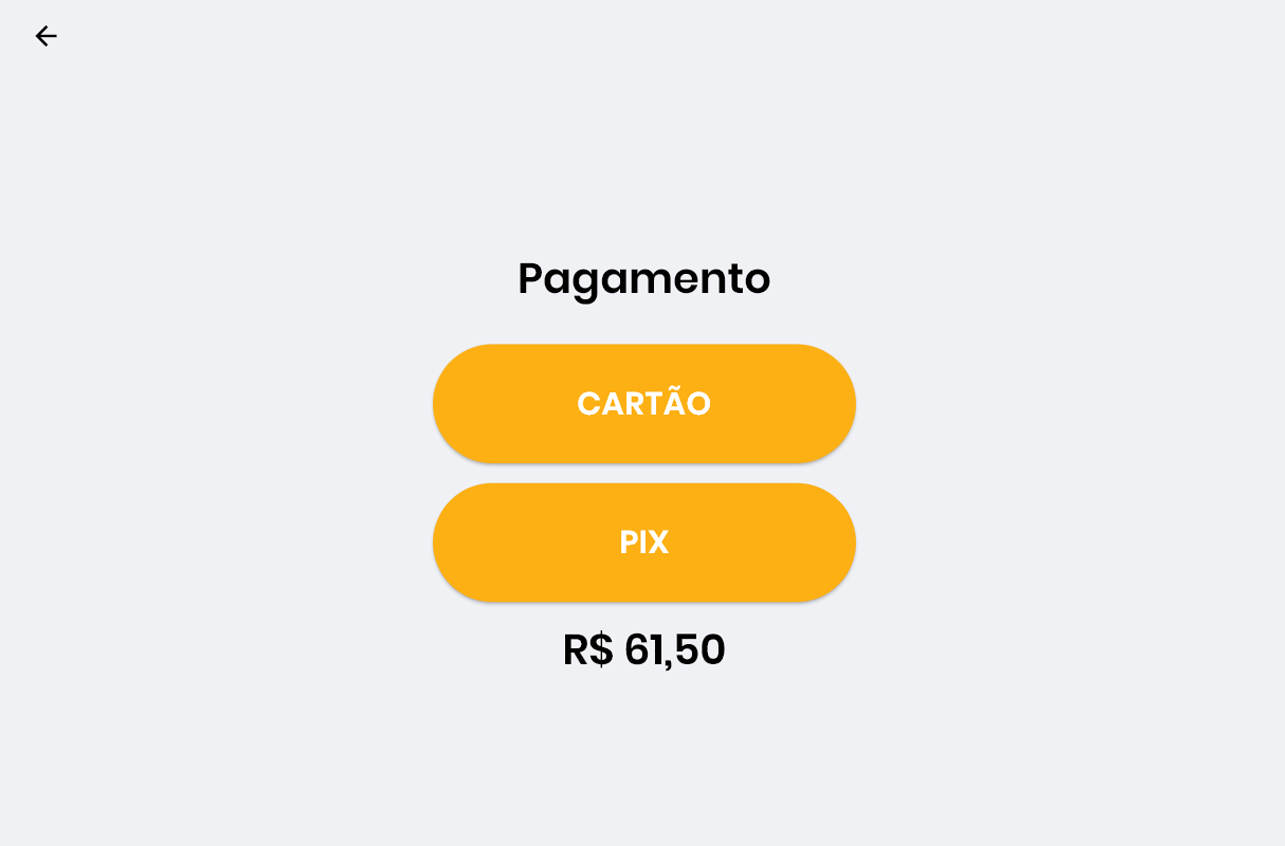 Seleção da forma de pagamento no Autoatendimento: cartão ou Pix
