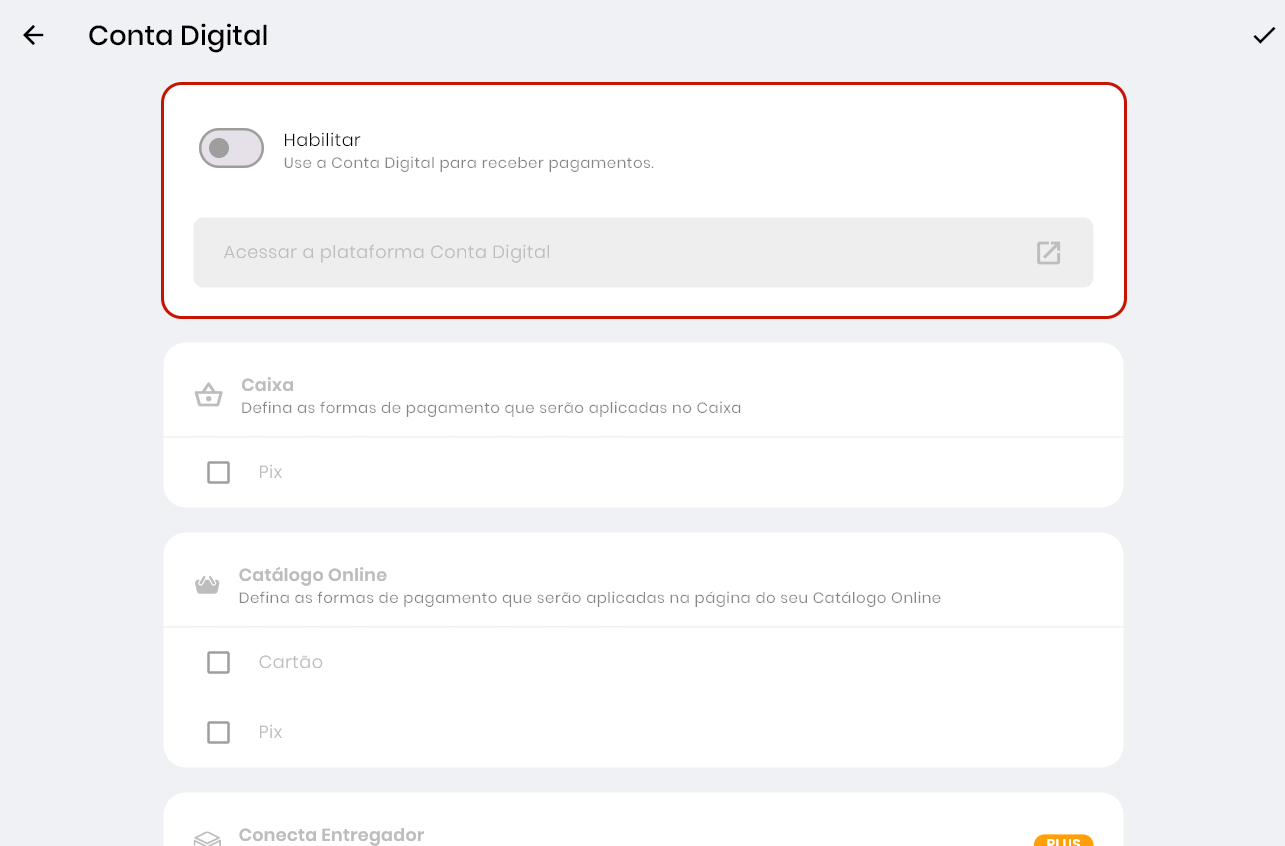 Habilitando a Conta Digital para pagamento com Pix