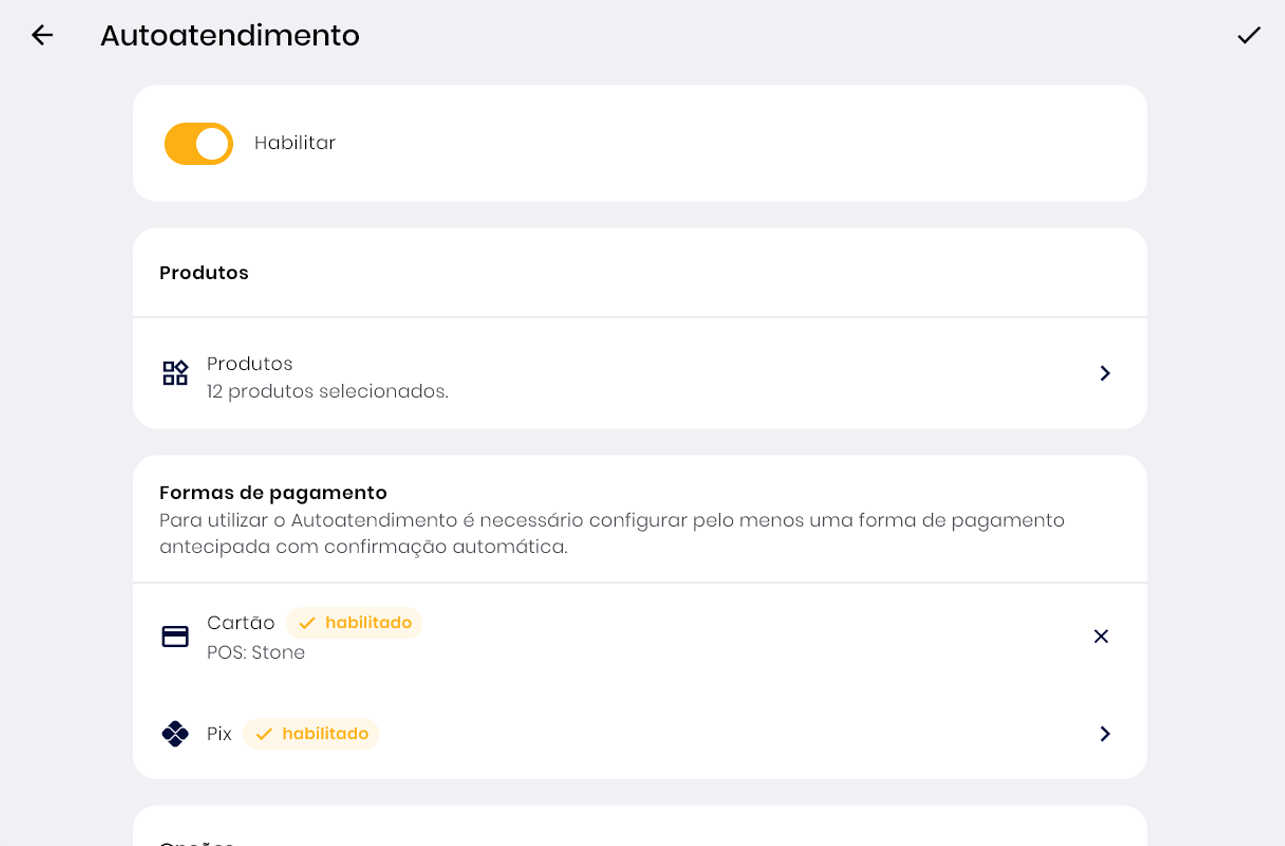Pix habilitado nas formas de pagamento do Autoatendimento