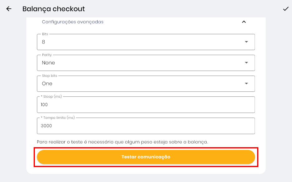 Testar comunicação da balança