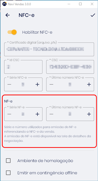 Configurações da NFC-e/NF-e