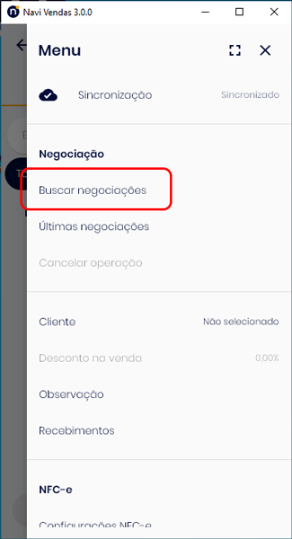 Menu do Caixa
