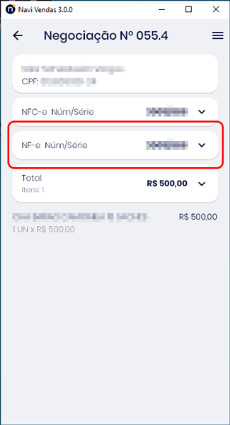 Negociação com NF-e emitida